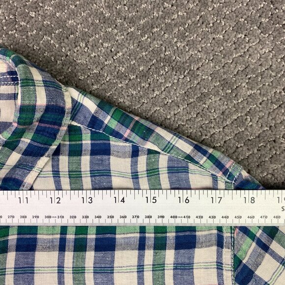 Fat Face Baird McNutt Irish Linen Shirt Men's Large Blue Green White Pink Button - Picture 10 of 12